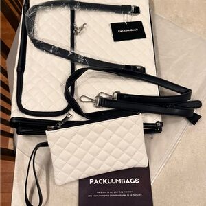White Quilted Crossbody Bag with Black Trim